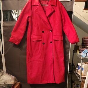 Chic RED Double-Breasted Women's Trench Coat